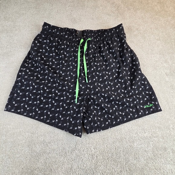 Huk Other - Huk Mens Swim Trunks Black Fish Print Mesh Lined Men's L